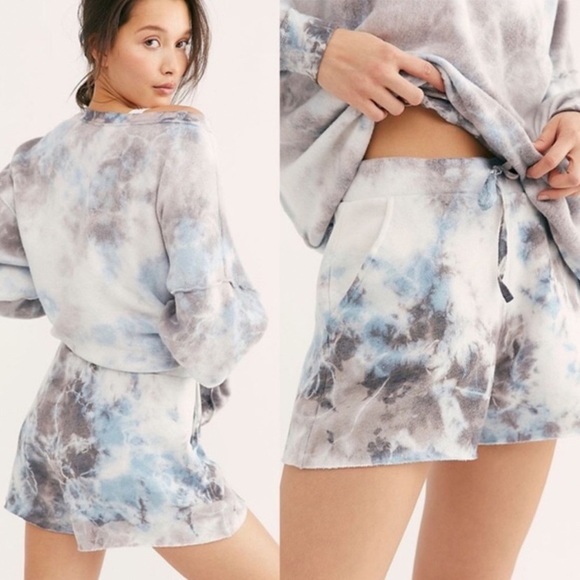 FREE PEOPLE KELLY WASHED SET IN OCEAN BLUE TIE DYE SIZE S - Picture 4 of 8